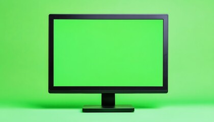 Black Computer Monitor with Green Screen on Green Background