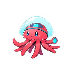 Canvas Print - Cute Cartoon Octopus with a Bubble Helmet