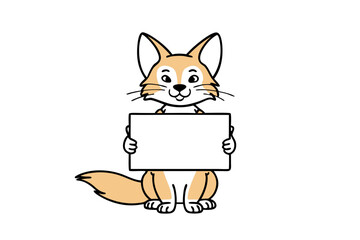 Charming Line Drawing of a Happy Fox Holding a Blank Square Sign | Vector Art Illustration