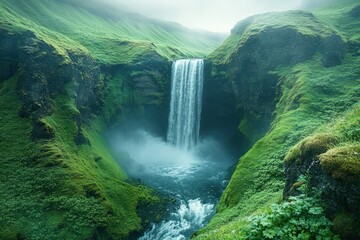 Canvas Print - Waterfall in Green Hills