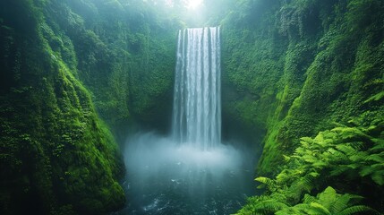 Canvas Print - Serene Waterfall in Lush Rainforest