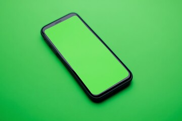 Wall Mural - Black Smartphone with Green Screen on Green Background