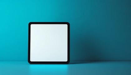 Wall Mural - A Black Tablet with a Blank White Screen Sitting on a Teal Surface