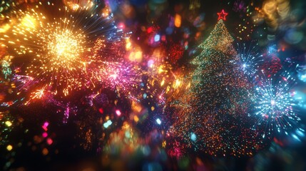 A captivating blend of holiday lights and fireworks transforms into vibrant symbols of various cultural celebrations throughout the festive season