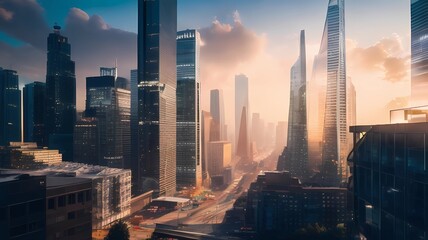 Wall Mural - sunset over the city