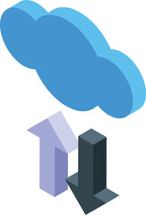 Poster - This isometric icon represents the concept of cloud computing with data transferring, downloading, and uploading