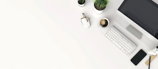 beautiful photo of computer desk on white background