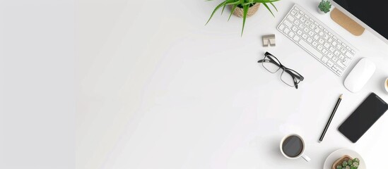 beautiful photo of computer desk on white background