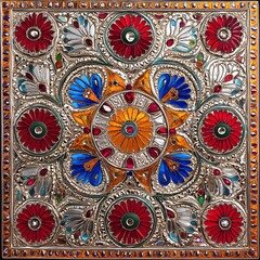 Wall Mural - 73. **Indian Rajasthani mirror work pattern with reflective elements.**