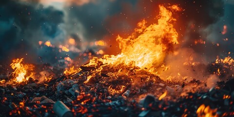 Canvas Print - Large Fire Inferno Embers Erupting from Garbage Waste