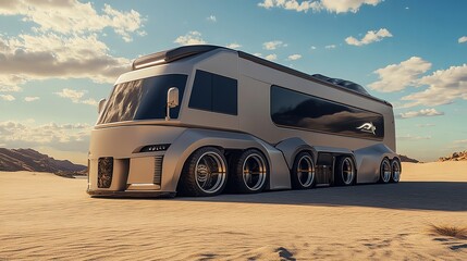 Futuristic Motorhome in Desert Landscape