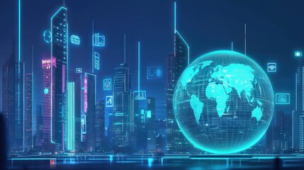 Wall Mural - Global Network Cityscape