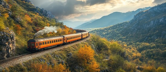 Canvas Print - Train Through Autumn Mountains