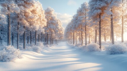 Poster - Winter Wonderland: Snow-Covered Forest Path