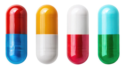 Colorful Capsules Isolated on Transparent Background.