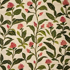 Wall Mural - 45. **Bangladeshi jamdani fabric pattern with delicate, floral motifs.**