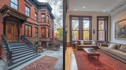 Canvas Print - Townhouse Interior and Exterior View