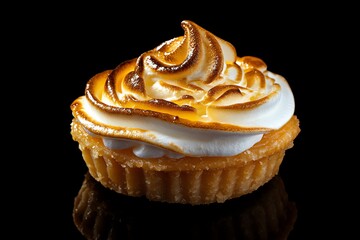 Wall Mural - A Single Toasted Meringue Tartlet on a Black Background