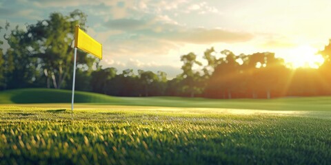 Poster - Scenic Golf Course with Lush Green Grass and Bright Yellow Flag