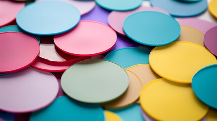 Colorful paper circles scattered across surface, abstract background