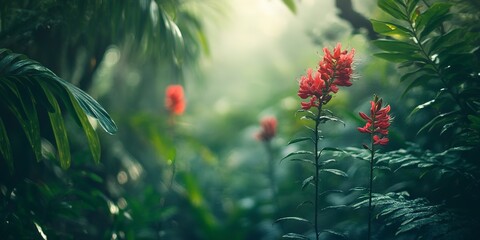 Canvas Print - Beautiful wildflowers caught on camera in a tropical forest. Creative banner. Copyspace image