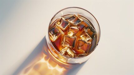 Wall Mural - Aerial view of iced beverage in glass, minimalist drink photography