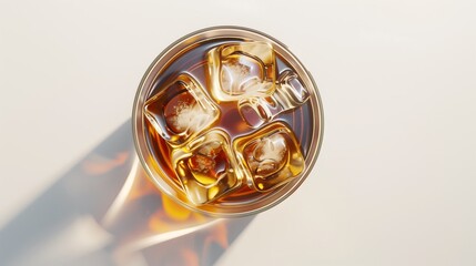 Wall Mural - Aerial view of iced beverage in glass, minimalist drink photography