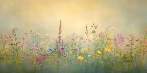 Wall Mural - Wild Flower Meadows: Tranquil Nature's Palette in Soft Focus