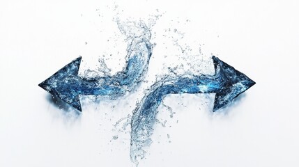 Water Arrows in Opposition: A dynamic depiction of two water arrows colliding, symbolizing conflicting forces, choices, and the fluidity of decisions.  