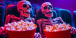 © Sunshower Shots - Pair of skeletons eating popcorn in a movie theater, horror film screening