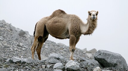 Camel Standing on a Rocky Mountain