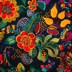 Wall Mural - 113. **Haitian traditional fabric pattern with vibrant, cultural motifs.**