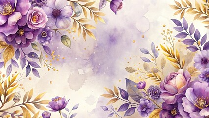 Wall Mural - purple and gold watercolor flowers elegant background