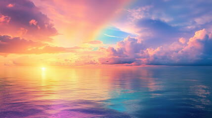 rainbow colored  sunrise painted the sky and sea