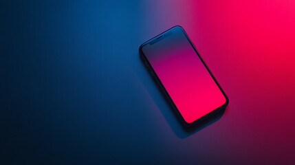 Wall Mural - Smartphone with Blank Screen on Blue and Red Gradient Background