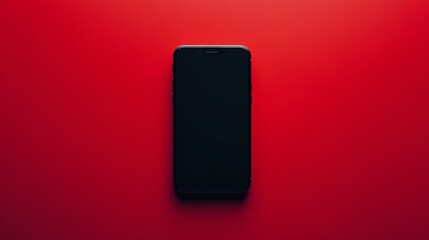 Wall Mural - Black Smartphone on Red Background