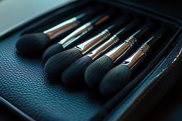 Wall Mural - Close-up of Makeup Brushes in a Leather Case