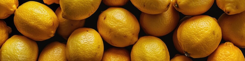 Poster - Close-up of bright yellow lemons, highlighting the freshness of citrus fruits rich in vitamins and essential minerals. Perfect for grocery stores and food product promotions. High quality.