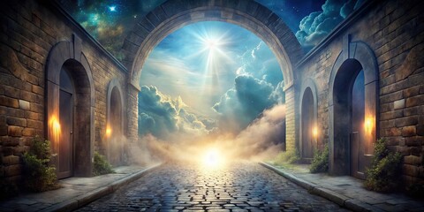 Wall Mural - a mystical street leads to a portal into the ethereal sky