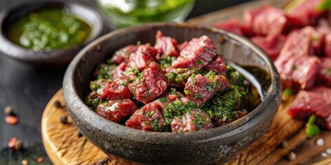 Canvas Print - Chopped Beef with Fresh Pesto Dip