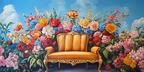 Wall Mural - Painting flower architecture furniture.