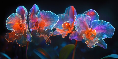 Wall Mural - Iridiscent and glowing orchid flowers 