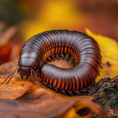 Wall Mural - millipede isolated on autumn background