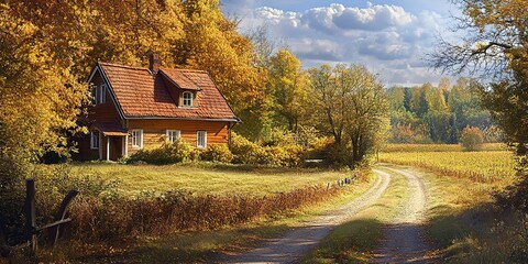 Poster - country house in autumn