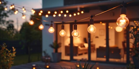 Wall Mural - decorative string lights adorning an outdoor patio, adding a festive and charming touch to a summer 