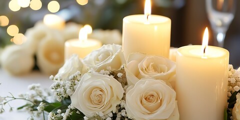 Sticker - Elegant White Candles and Roses for a Memorial Service