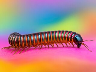 Wall Mural - millipede isolated on colorful background