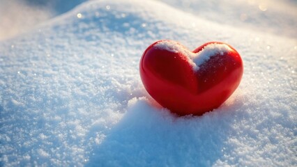 Sticker - Red heart naturally formed in the snow , love, winter, romantic, cold, frozen, icy, Valentine's Day, symbol, outdoor, seasonal