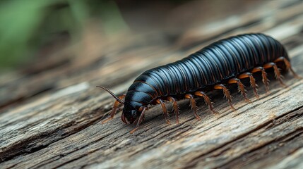 millipede isolated on wooden background