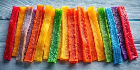 Wall Mural - Colorful homemade fruit leather strips in rainbow colors, perfect for a LGBTQ pride celebration or a healthy snack on the go